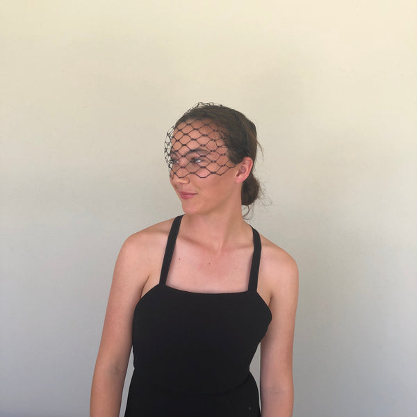 Black Honeycomb Veiled Headband