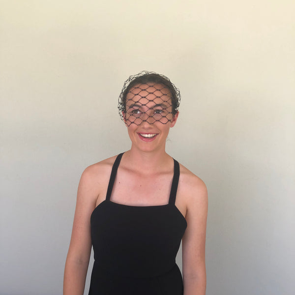 Black Honeycomb Veiled Headband