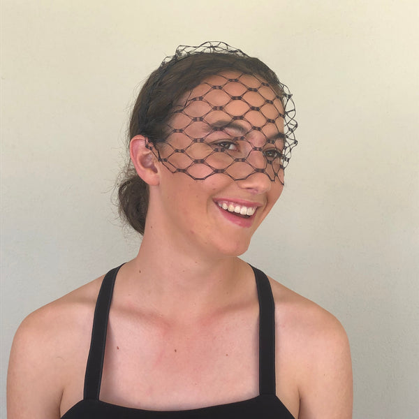 Black Honeycomb Veiled Headband